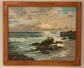 Vintage Seascape Waves Painting Mid Century Modern Paint By Numbers 16 X 20