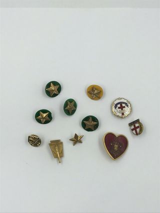 Group Of Vintage Boy Scout Pins (11) God & Country,  Life Rank,  Service Stars