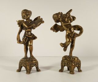 Vintage Antique Solid Bronze Brass Cherub Angel Statues " Fast "
