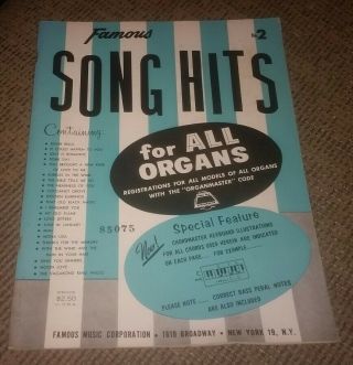 Famous Song Hits Book 2 For Hammond Chord Organ Vintage Sheet Music Song Book