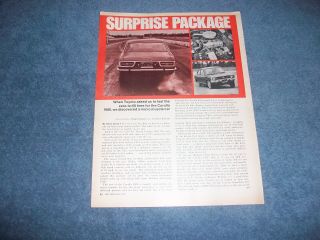 1971 Toyota Corolla 1600 Vintage Info Article " Surprise Package "
