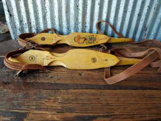Antique Dutch Friese Schaats Akkrum Wood Ice Skates Leather W/ Cords Nsa