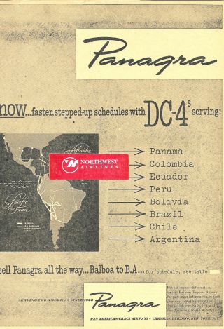 Panagra 1946 Now Faster & Stepped Up Schedules Dc - 4 