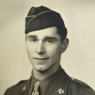 Vintage Black And White Photo Handsome Man Us Military Army Uniform Garrison Cap