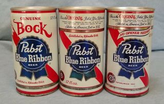 3 Vintage Pabst Blue Ribbon Beer 12 Oz Steel Cans Pull Tab 1 Bock 2 Regular