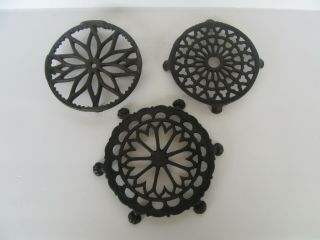 (3) Cast Iron Antique / Vintage Claw Footed Round Trivets