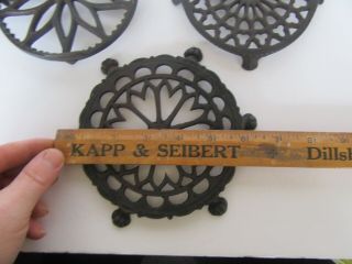 (3) Cast Iron Antique / Vintage Claw Footed Round Trivets 2