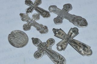 Set Antique 19th Century Imperial Russian Silver 84 Orthodox Cross Icon Pendant