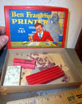 Vintage Ben Franklin Printer Kids Rubber Stamp Kit  Great Graphics & Color
