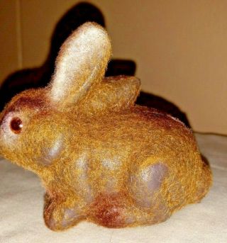 Coin Bank W Stopper Easter Fuzzy Felt Flocked Brown Bunny Rabbit Vintage