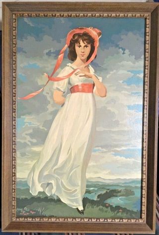 Vintage Framed 21 X 31 Paint By Number: " Pinkie " By Sir Thomas Lawrence,  Euc