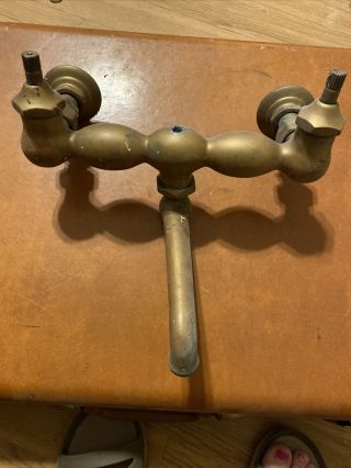 Vintage Brass Faucet Sink Wall Mount Antique Kitchen Mid Century Detroit Brass