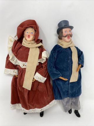 Charles Dickens Christmas Carolers Antique Vtg Large Ornamnets Composition Dolls