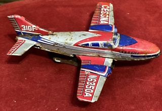 12/12) Vtg Rare 1950’s Vintage Friction Tin Toy Plane,  Cessna N6350a Airplane