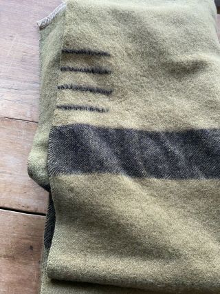 Vintage Antique Soft Wool 4 Point Green Black Stripe Camp Blanket 62” X 74”