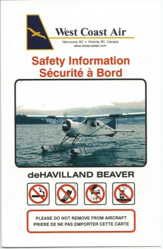 West Coast Air Safety Card Dehavilland Beaver From 1999