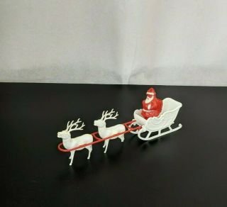 Vtg Irwin Plastic Christmas Sleigh Santa Claus Reindeer Figure Decor Damage