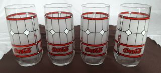 Vintage Coca - Cola Coke Drinking Glasses Set Of 4 Tiffany Style Frosted Stained