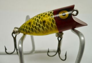 Vintage Fishing Lure,  Heddon Tiny Lucky 13 Frog Scale Red Head,  Gold Eyes,