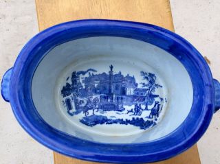 Antique Large Victoria Ware Ironstone Flow Blue Planter/foot Bath Oval Bowl