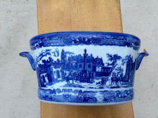 Antique Large Victoria Ware Ironstone Flow Blue planter/foot bath oval bowl 3