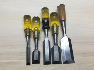 5 Vintage Wood Chisels,  Stanley,  Powr - Craft,  Buck,  All In