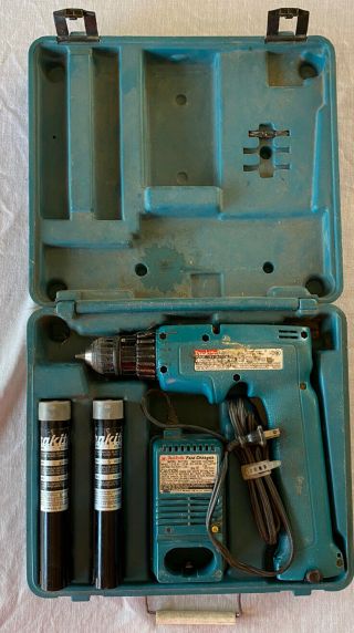 Makita Vintage 6095d Dc9.  6v Cordless Drill,  2 Batteries,  With Charger And Case