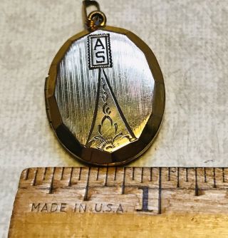 Vintage Gold Tone Locket Engraved " A S’ Floral Retro Jewelry