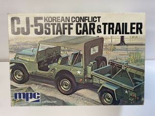 Vintage Model Car Kit Mpc Cj - 5 Jeep Staff Car & Trailer Korean Conflict Nos