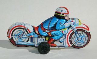 Vintage & Rare Police Motorcycle Friction Tin Toy Made In Japan 60 
