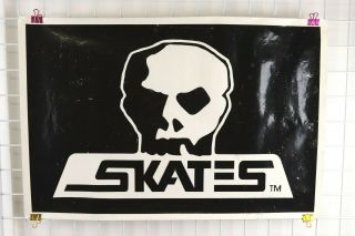 Vintage 80s Skull Skates Skateboard Skate Poster Banner 36x24