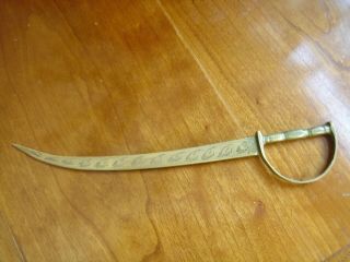 Vintage Solid Brass Sword Letter Opener Etched 8 " Long
