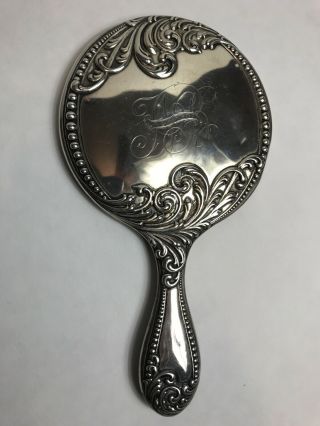Antique Art Nouveau Sterling Silver Hand Mirror 9 "