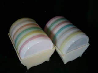 Vintage Tupperware Set Of 12 Pastel Wagon Wheel Coasters With Caddy