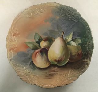 Antique Limoges Hand Painted Portrait Charger Plate Apple Fruit Pear Signed Rene