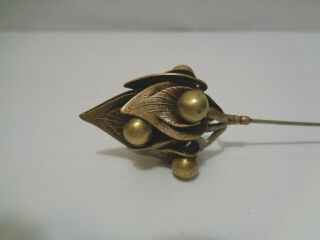 Vintage Art Nouveau Calla Lily Brass Bronze Scarf Lapel Stick Pin Screw Closure