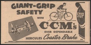 1954 Canadian Cycle & Motor Ccm Print Ad Bicycle Bike Hercules Coaster Brake