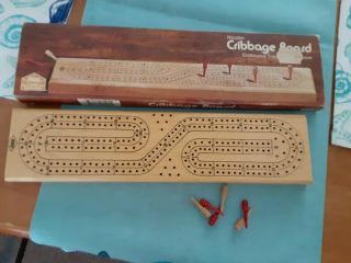 Vtg 1974 E.  S.  Lowe Milton Bradley Continuous Track Wooden Cribbage Board 1505