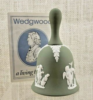 Vintage Wedgwood Cupid Four Seasons Jasperware Bell Green
