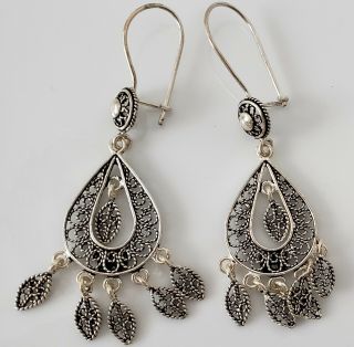 Vintage Sterling Silver 925 Filigree Dangle Drop Earrings Made In Turkey