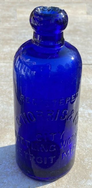 Rare Antique Cobalt Blue Hutchinson Soda Or Beer Bottle Detroit Michigan