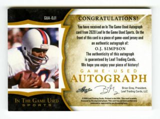 2020 - 21 OJ Simpson Leaf In The Game Auto Prime Patch /3 Jersey GU Signed SP 2