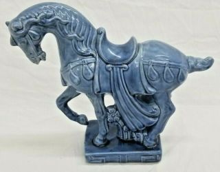 Vintage Possibly Antique Chinese Tang Dynasty Style Blue Ceramic Horse Figurine