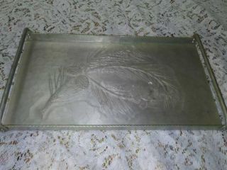 Vintage Silver Tray With Embossed Pine Cones And Evergreen