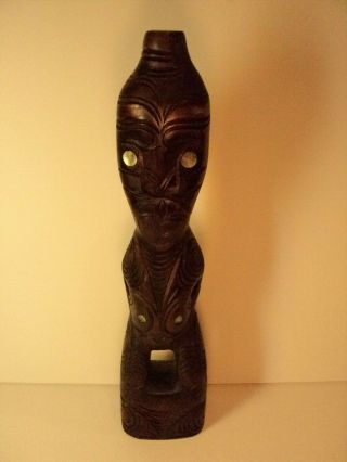 Vintage Hand Carved Wooden Tekoteko Maori Figure.  Made In Zealand.