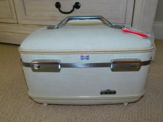 Vintage American Tourister Train Travel Case Cosmetic Carry On Makeup White
