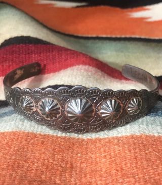 Antique Coin Silver Navajo Indian Scalloped Concho Design Cuff Bracelet