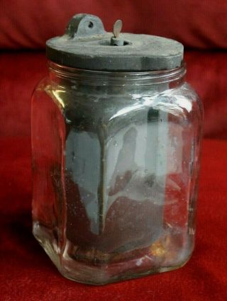 Antique Clear Glass E.  C.  W.  Battery Jar,  Lid/insert,  Rod