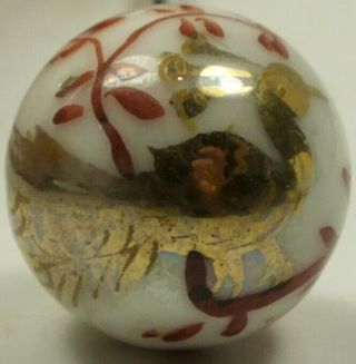 Antique Hand Painted Peacock & Gilt Decorated Porcelain Ball Hatpin 8 1/2 "