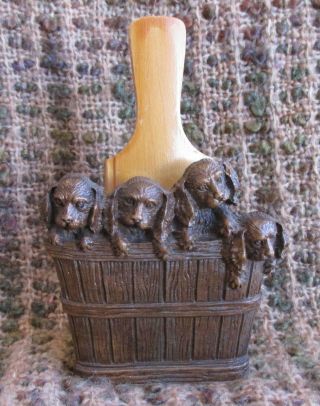 Vintage Syroco Wood Dogs Cocker Spaniels Brush Holder W/ Clothes Brush Usa